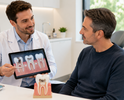 Título na imagem: Restauração dentária